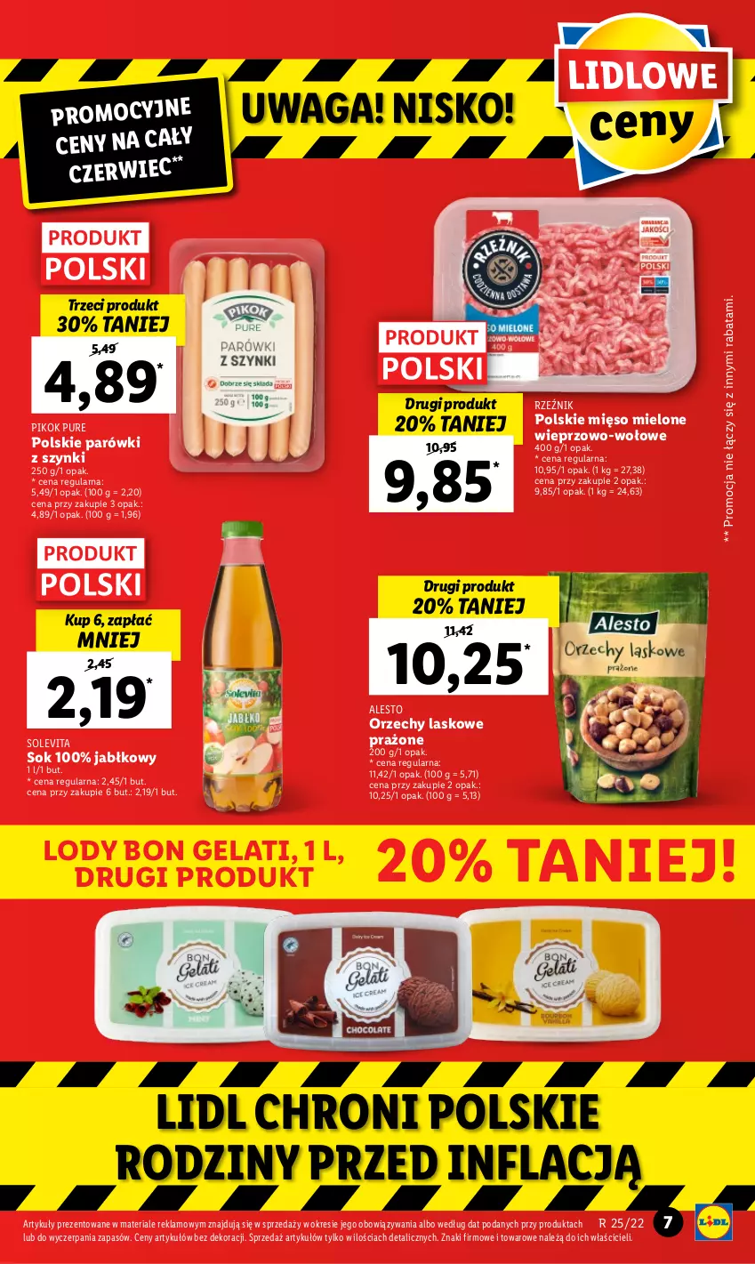 Gazetka promocyjna Lidl - GAZETKA - ważna 23.06 do 26.06.2022 - strona 7 - produkty: Lody, Mięso, Mięso mielone, Parówki, Parówki z szynki, PIKOK, Pur, Sok, Waga