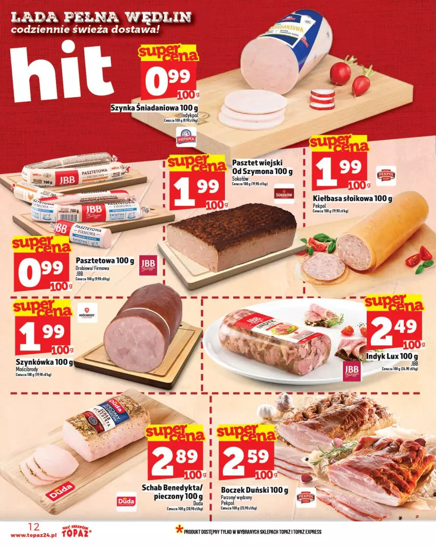 Gazetka promocyjna Topaz - Gazetka - ważna 16.10 do 12.10.2025 - strona 12 - produkty: Boczek, Danio, Kiełbasa, Pasztet, Pekpol, Piec, Schab Benedykta, Top