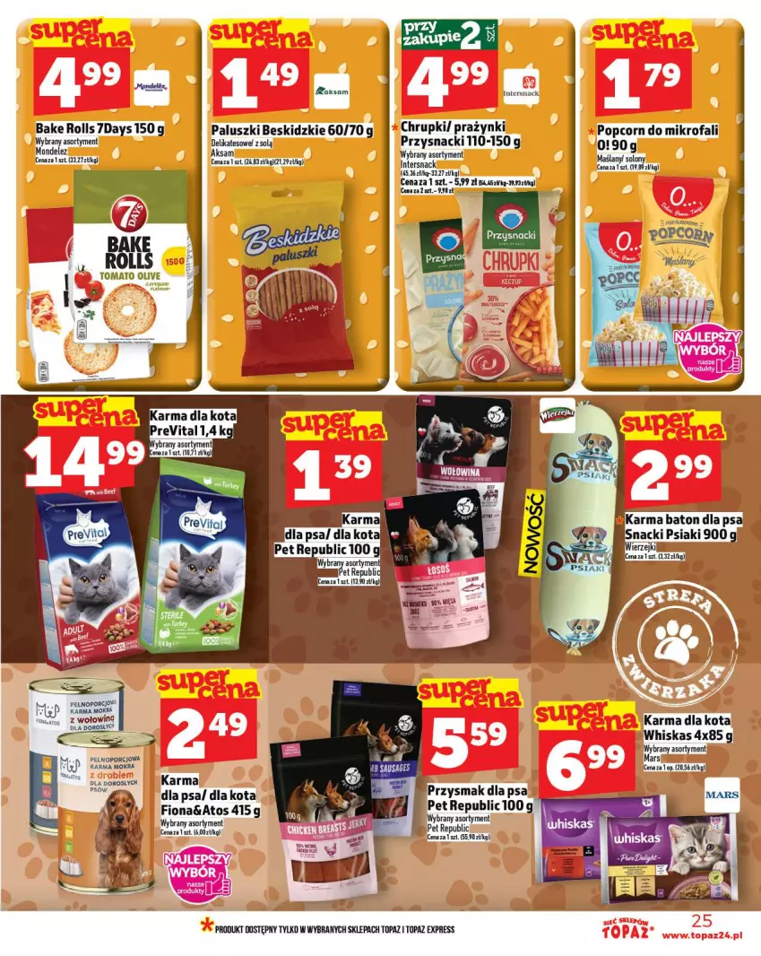 Gazetka promocyjna Topaz - Gazetka - ważna 16.10 do 12.10.2025 - strona 25 - produkty: Aksam, Bake Rolls, Beskidzki, Chrupki, Fa, Mars, Popcorn, Przysnacki, Top, Whiskas