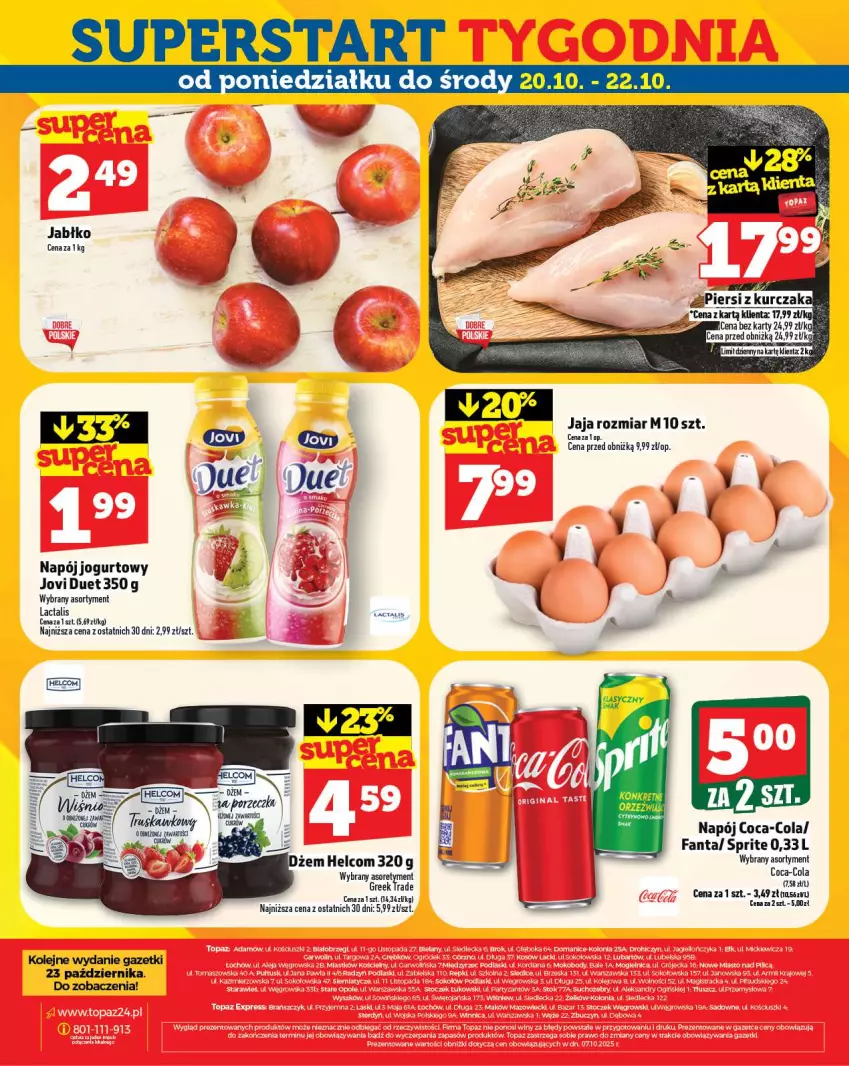 Gazetka promocyjna Topaz - Gazetka - ważna 16.10 do 12.10.2025 - strona 32 - produkty: Coca-Cola, Dżem, Fa, Fanta, HELCOM, Jaja, Jogurt, Kret, Napój, Napój jogurtowy, Olej, Por, Sprite