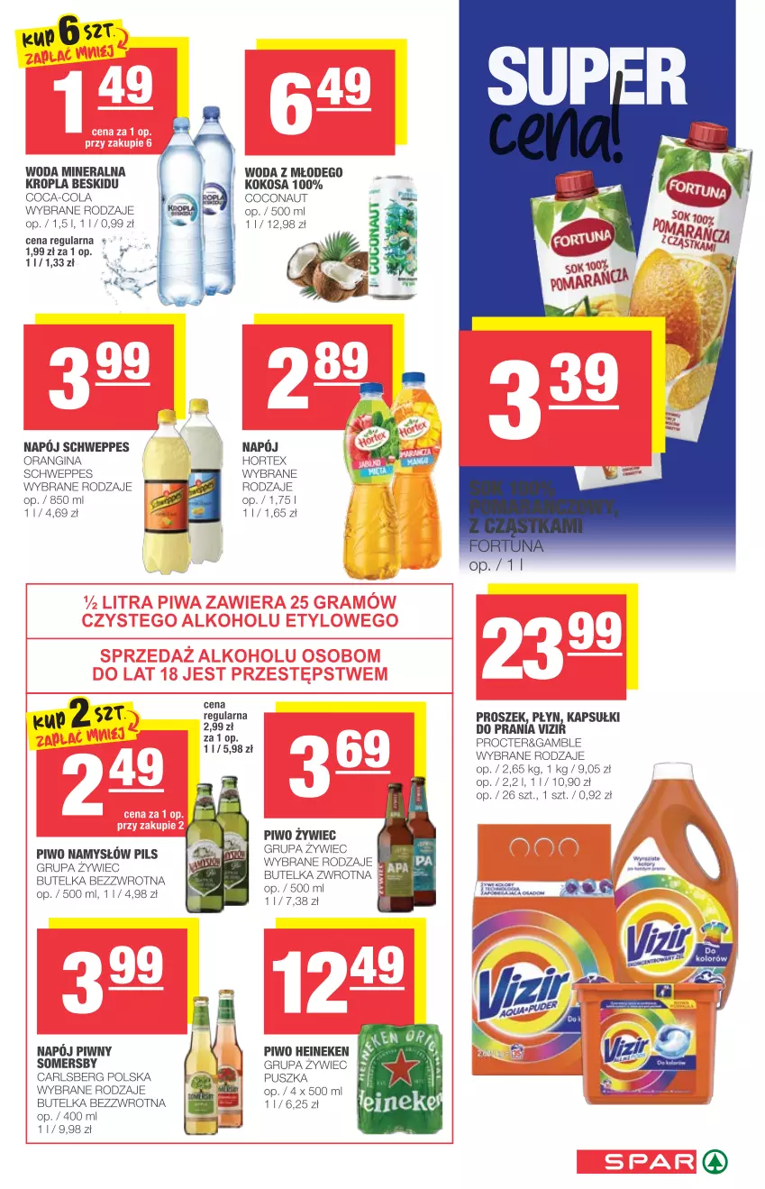 Gazetka promocyjna Spar - Spar - ważna 11.08 do 17.08.2021 - strona 7 - produkty: Carlsberg, Coca-Cola, Gin, Heineken, Hortex, Kokos, Namysłów, Napój, Piwo, Schweppes, Somersby, Vizir, Woda, Woda mineralna