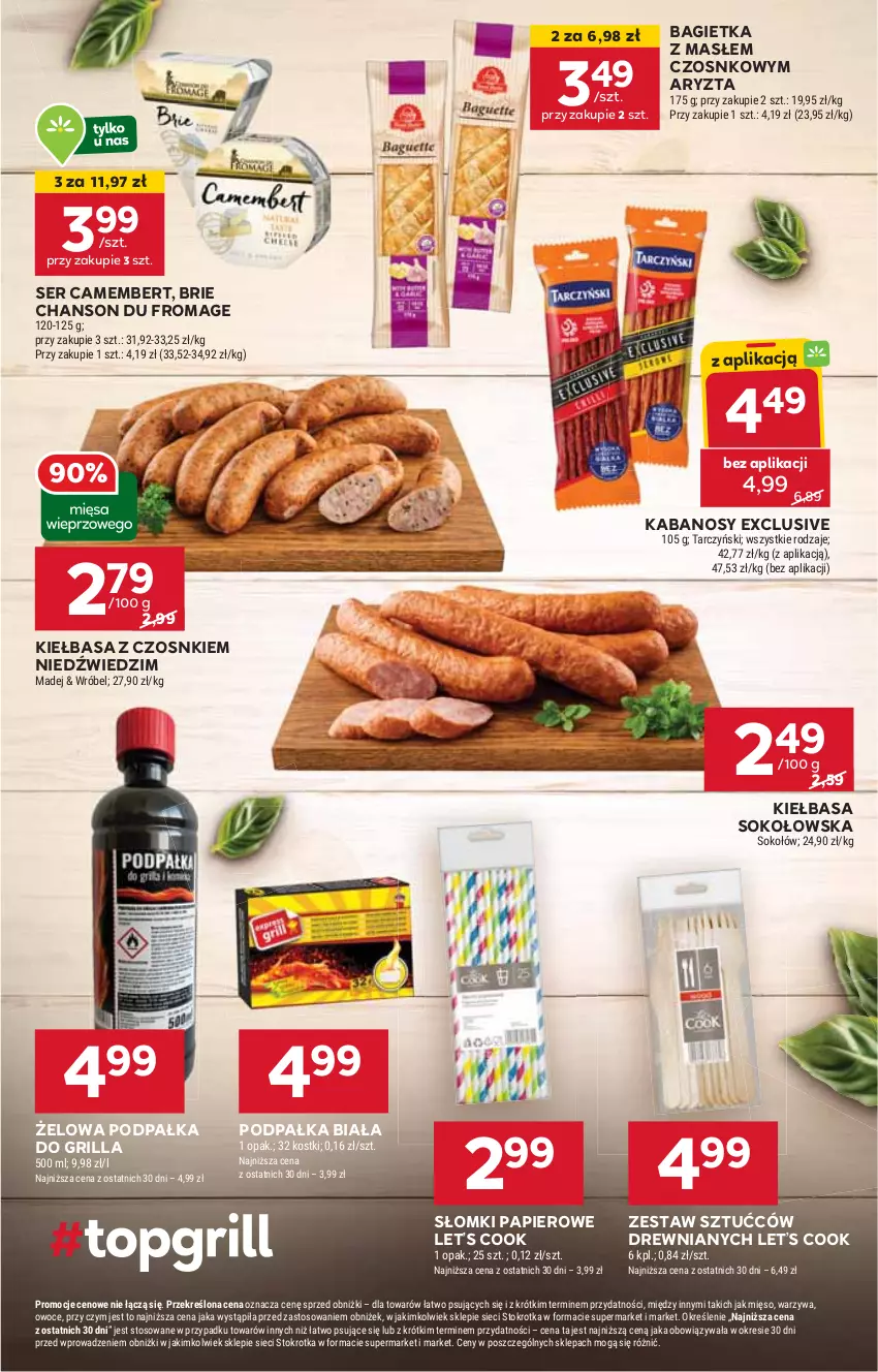 Gazetka promocyjna Stokrotka - Market - ważna 22.08 do 28.08.2024 - strona 7 - produkty: Bagietka, Brie, Camembert, Grill, HP, Kabanos, Kiełbasa, Papier, Ser, Sok, Sos, Zestaw sztućców