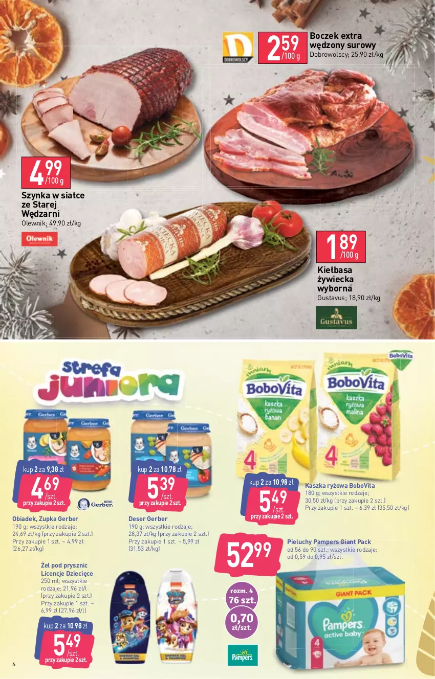 Gazetka promocyjna Stokrotka - Supermarket - ważna 24.11 do 30.11.2022 - strona 6 - produkty: BoboVita, Boczek, Deser, Dzieci, Gerber, Kiełbasa, Olewnik, Pampers, Pieluchy, Ryż, Ser, Szynka