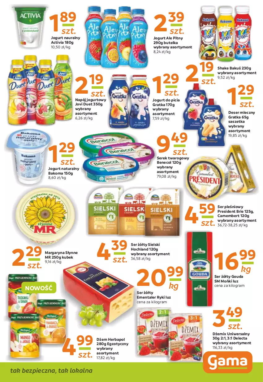 Gazetka promocyjna Gama - Gazetka Gama - ważna 27.05 do 07.06.2021 - strona 7 - produkty: Activia, Bakoma, Benecol, Brie, Camembert, Delecta, Deser, Deser mleczny, Dżem, Ementaler, Gouda, Gra, Herbapol, Hochland, Jogurt, Jogurt naturalny, Kubek, Margaryna, Napój, Napój jogurtowy, Piec, Ser, Ser pleśniowy, Serek, Serek twarogowy, Słynne