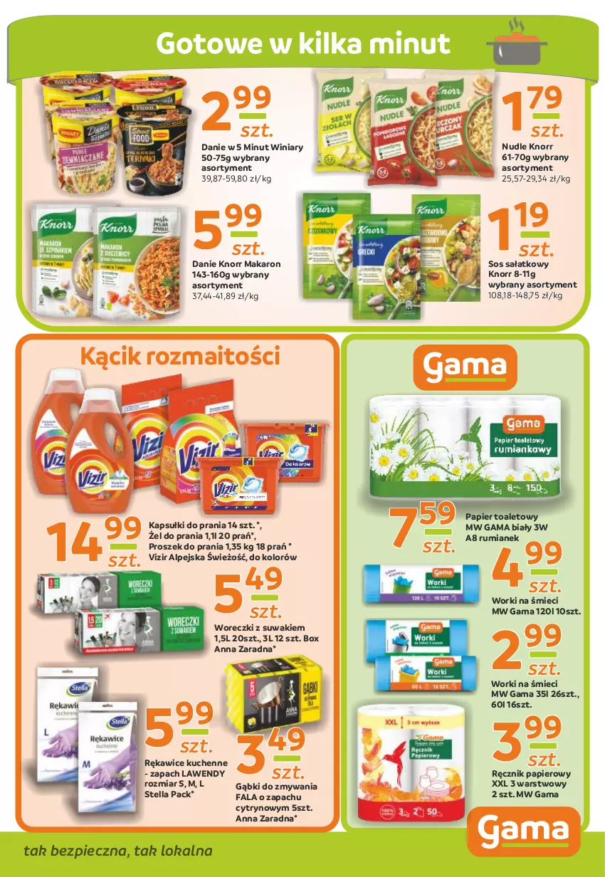 Gazetka promocyjna Gama - Gazetka Gama - ważna 27.05 do 07.06.2021 - strona 9 - produkty: Fa, Kapsułki do prania, Knorr, Makaron, Papier, Papier toaletowy, Piec, Proszek do prania, Ręcznik, Rękawice, Rum, Sałat, Sos, Vizir, Winiary, Worki na śmiec, Worki na śmieci