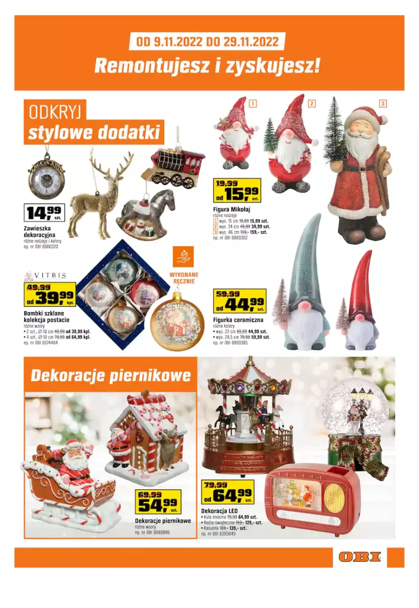 Gazetka promocyjna Obi - Gazetka OBI - ważna 09.11 do 29.11.2022 - strona 7 - produkty: Bombki, Dekoracja LED, Figurka ceramiczna, Kula śnieżna, Piernik