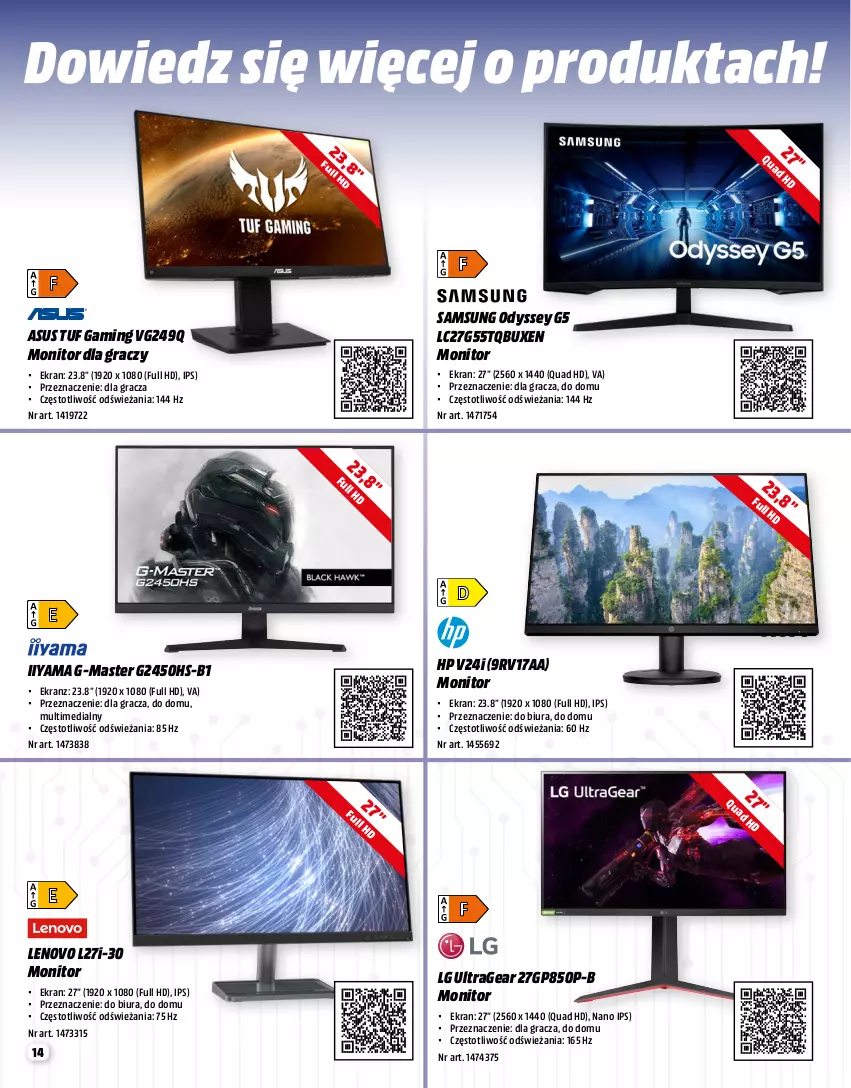 Gazetka promocyjna Media Markt - Gazetka Media Markt - ważna 01.07 do 31.07.2023 - strona 14 - produkty: Asus, Gra, HP, Iiyama, Intel, Lenovo, LG, Monitor, Samsung