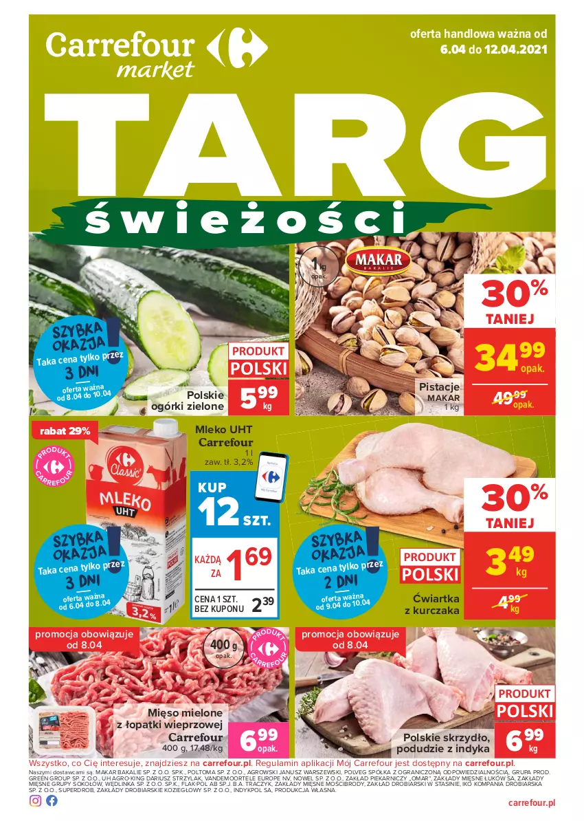 Gazetka promocyjna Carrefour - Gazetka Market - ważna 05.04 do 12.04.2021 - strona 1 - produkty: Gra, Inka, Kurczak, Mięso, Mięso mielone, Mięso mielone z łopatki wieprzowej, Mleko, Pistacje, Półka, Sok, Sokołów