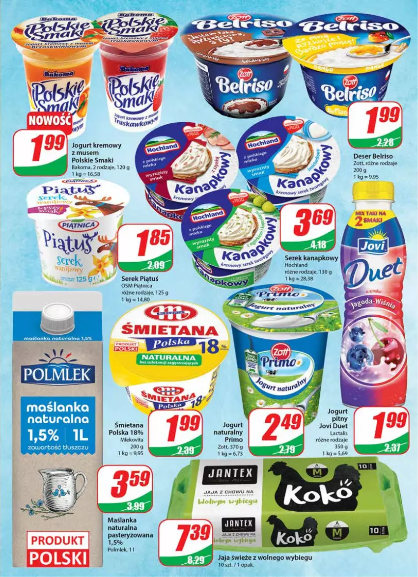 Gazetka promocyjna Dino - Gazetka - ważna 14.09 do 20.09.2022 - strona 13 - produkty: Bakoma, BIC, Hochland, Jaja, Jogurt, Maślanka, Mus, Piątnica, Polmiek, Ser, Serek, Serek kanapkowy, Zott