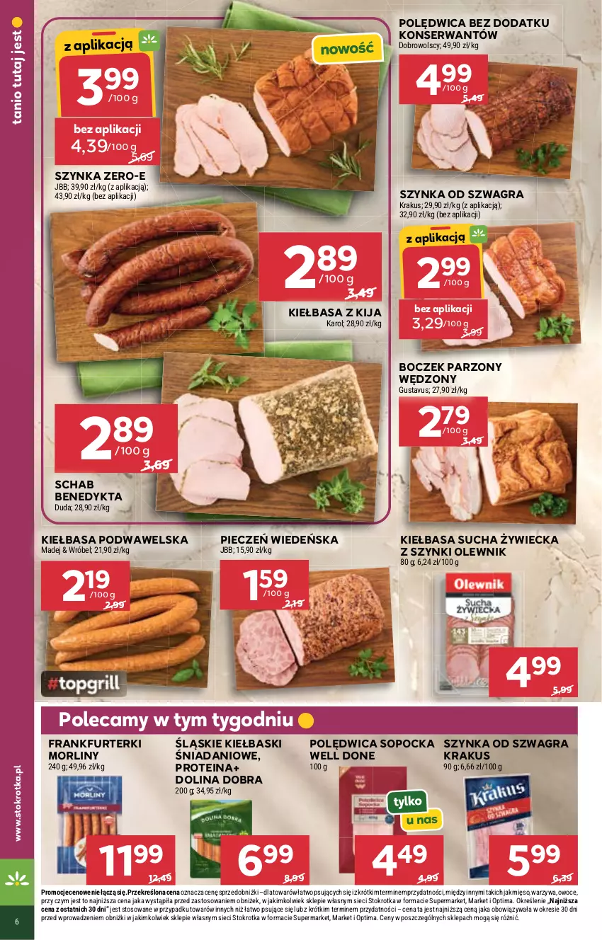 Gazetka promocyjna Stokrotka - Market - ważna 18.06 do 24.06.2026 - strona 8 - produkty: Boczek, Danio, Duda, Frankfurterki, Gra, Kiełbasa, Kiełbasa podwawelska, Krakus, Mięso, Morliny, Olewnik, Optima, Owoce, Piec, Polędwica, Schab Benedykta, Ser, Szynka, Warzywa, Wawel