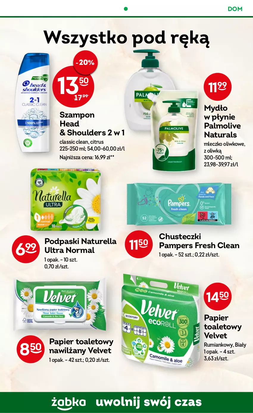 Gazetka promocyjna Żabka - ważna 24.05 do 06.06.2023 - strona 60 - produkty: Chusteczki, Mleczko, Mydło, Mydło w płynie, Naturell, Naturella, Palmolive, Pampers, Papier, Papier toaletowy, Podpaski, Rum, Szampon, Velvet