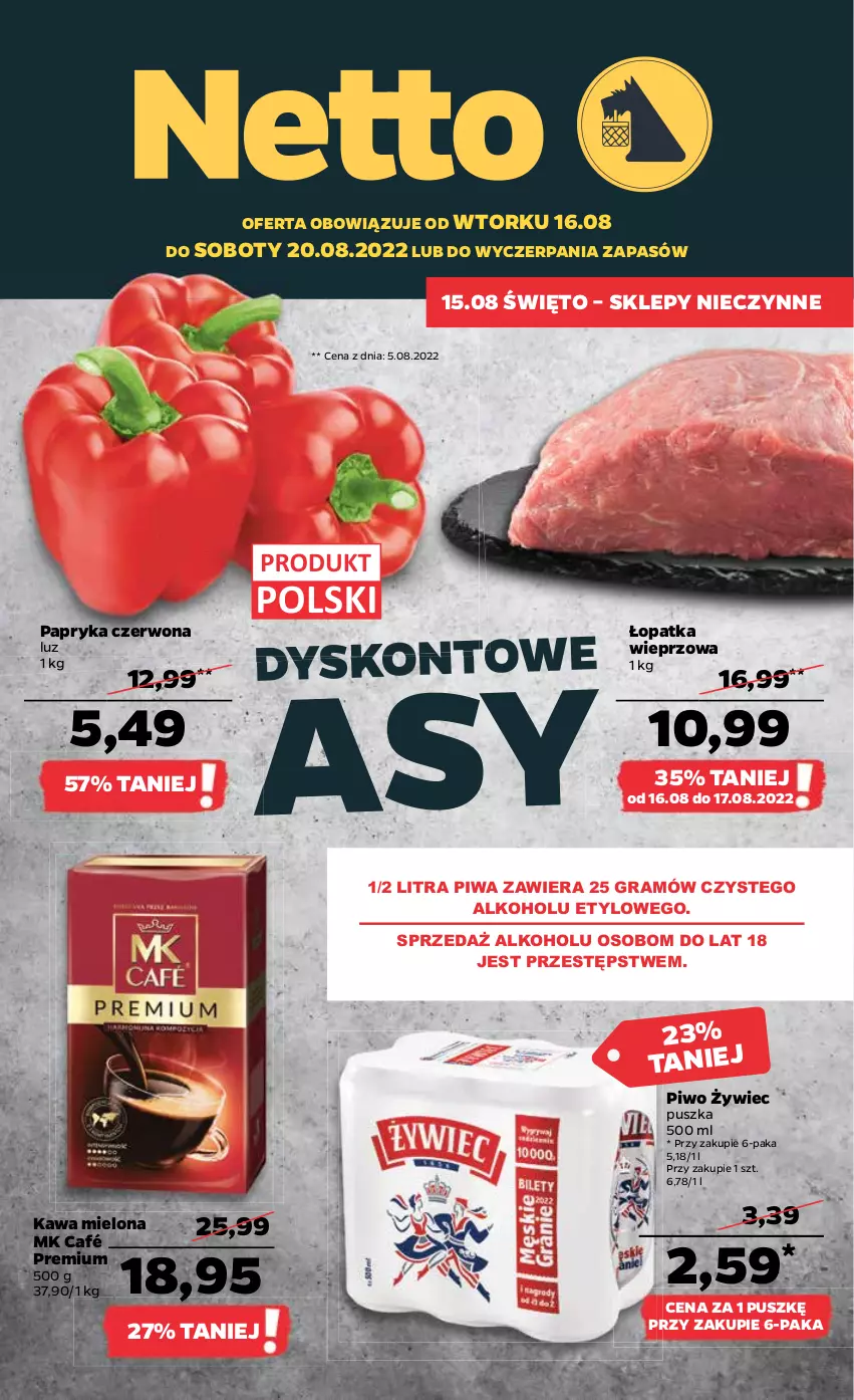 Gazetka promocyjna Netto - Artykuły spożywcze - ważna 16.08 do 20.08.2022 - strona 1 - produkty: Gra, Kawa, Kawa mielona, Papryka, Papryka czerwona, Piwa, Piwo