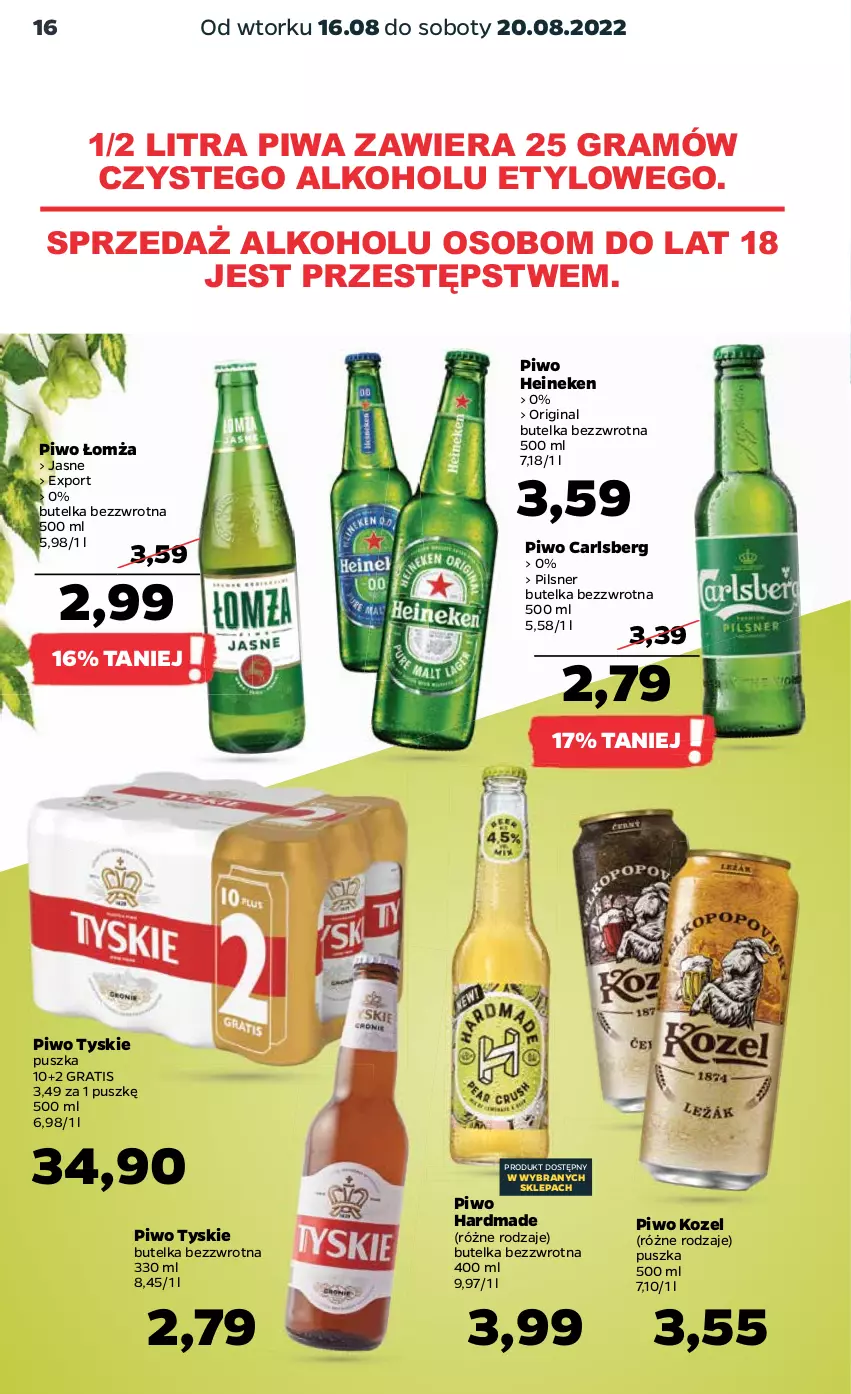 Gazetka promocyjna Netto - Artykuły spożywcze - ważna 16.08 do 20.08.2022 - strona 16 - produkty: Carlsberg, Gin, Gra, Heineken, Kozel, Piwa, Piwo, Por, Tyskie