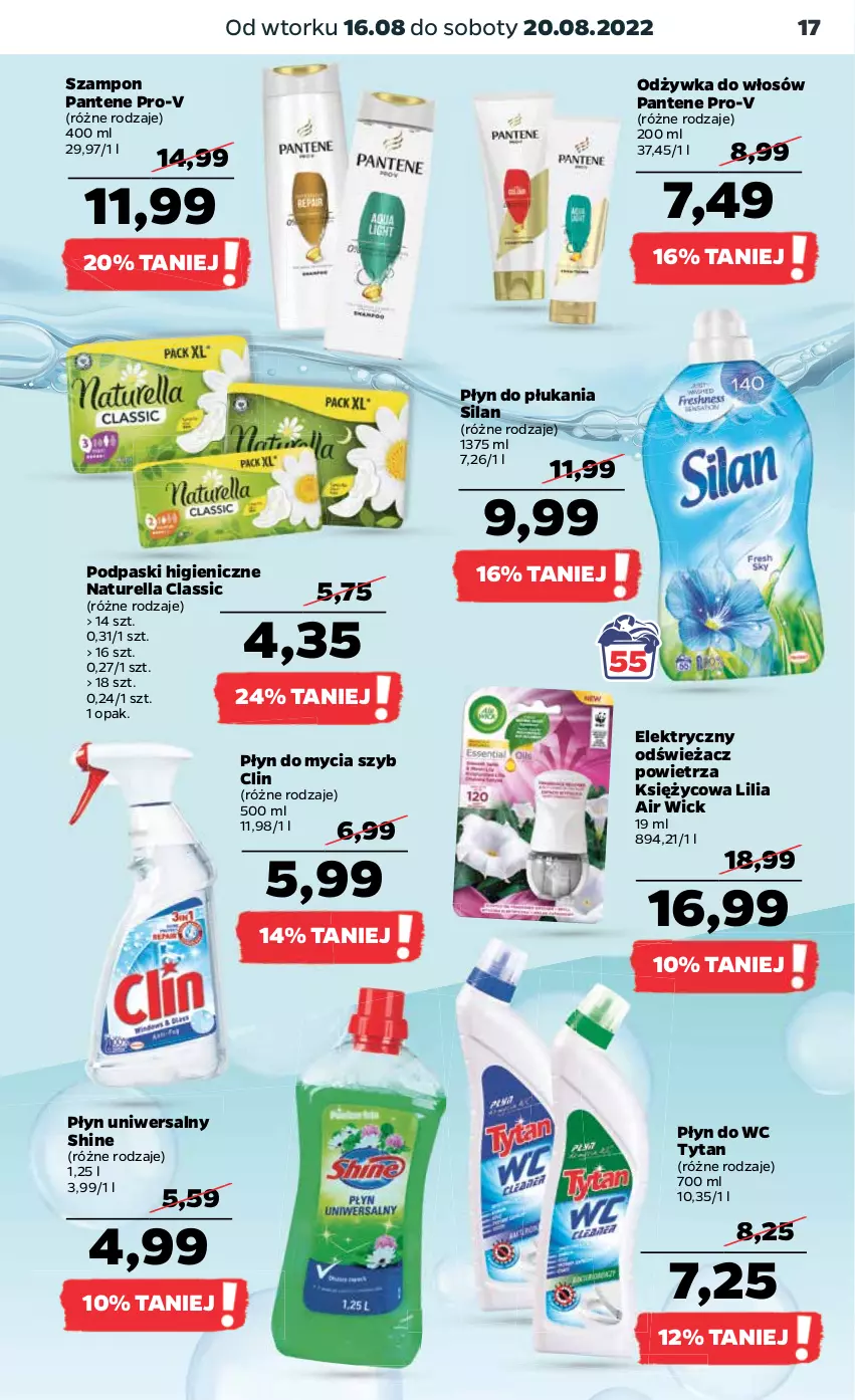 Gazetka promocyjna Netto - Artykuły spożywcze - ważna 16.08 do 20.08.2022 - strona 17 - produkty: Air Wick, Clin, Naturell, Naturella, Odświeżacz powietrza, Odżywka, Pantene, Płyn do mycia, Płyn do płukania, Płyn do wc, Podpaski, Silan, Szampon, Tytan