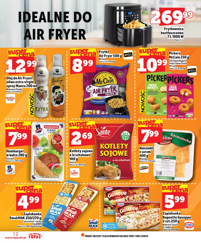 Gazetka promocyjna Topaz - Gazetka - ważna 25.02 do 04.03.2026 - strona 12 - produkty: Burger, Donut, Gin, Hamburger, Kotlet, Makaron, McCain, Naleśniki, Olej, Piec, Pieczarka, Salami, Sante, Ser, Top, Zapiekanka