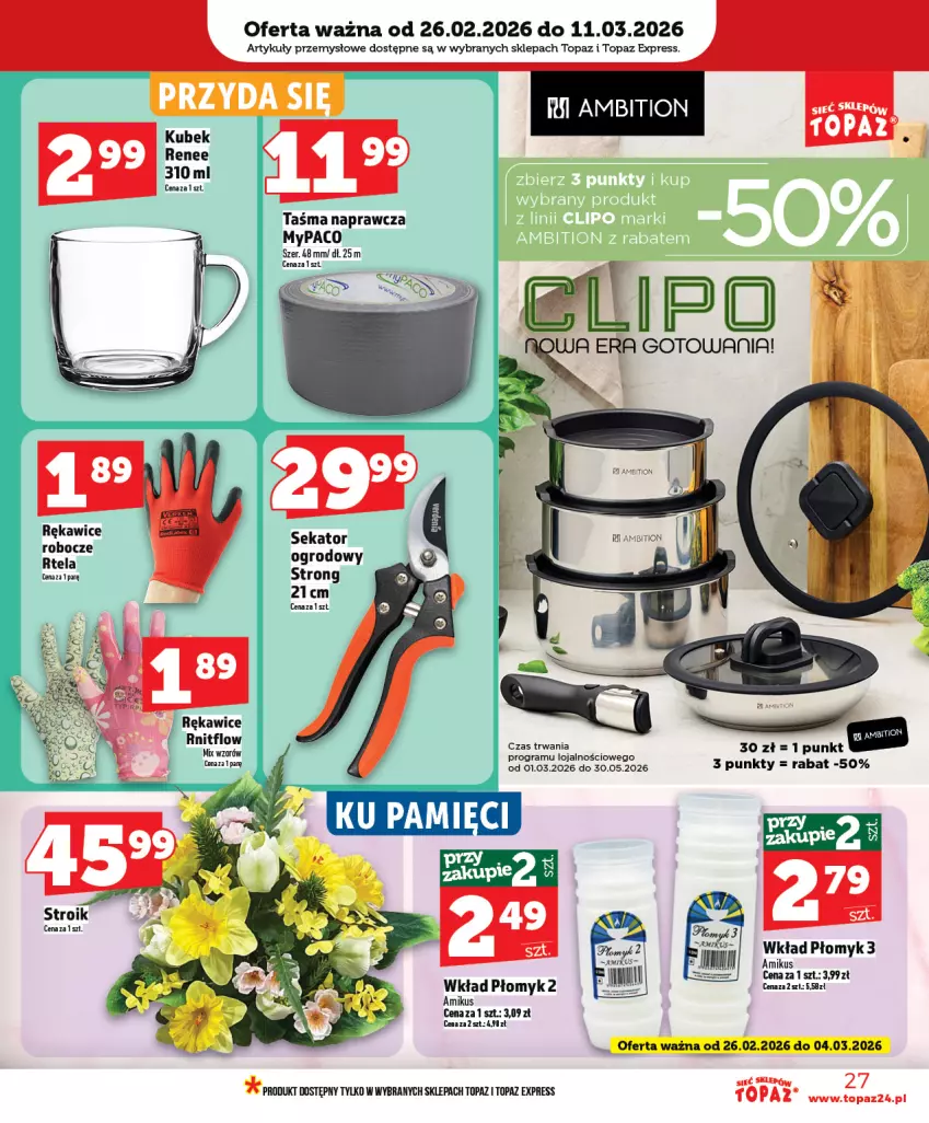 Gazetka promocyjna Topaz - Gazetka - ważna 25.02 do 04.03.2026 - strona 27 - produkty: Gra, Kubek, Rękawice, Sekator, Taśma naprawcza, Top