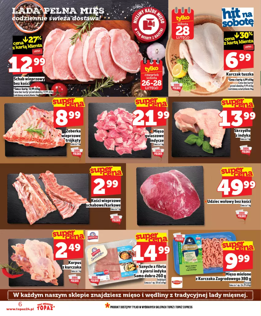 Gazetka promocyjna Topaz - Gazetka - ważna 25.02 do 04.03.2026 - strona 6 - produkty: Kurczak, Mięso, Mięso mielone, Schab wieprzowy, Top, Tusz, Udziec wołowy