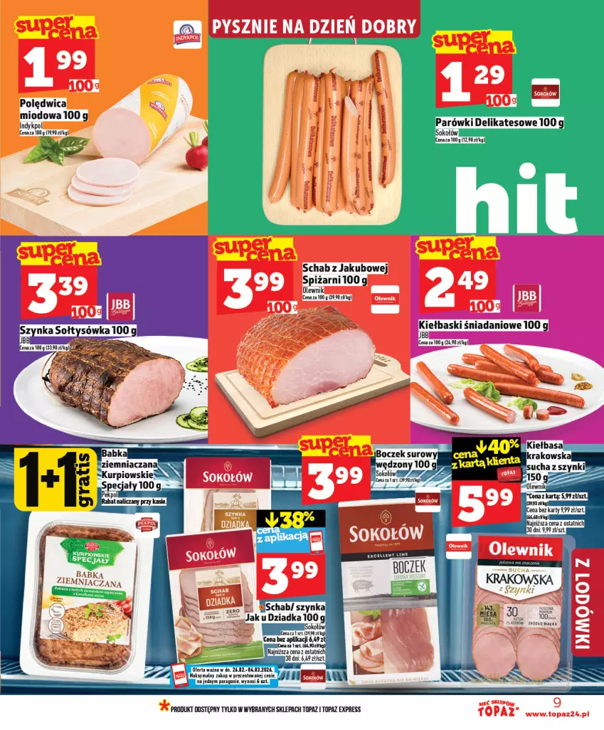 Gazetka promocyjna Topaz - Gazetka - ważna 25.02 do 04.03.2026 - strona 9 - produkty: Danio, Kiełbasa, Kiełbasa krakowska, Olewnik, Pekpol, Polędwica, Szynka, Top