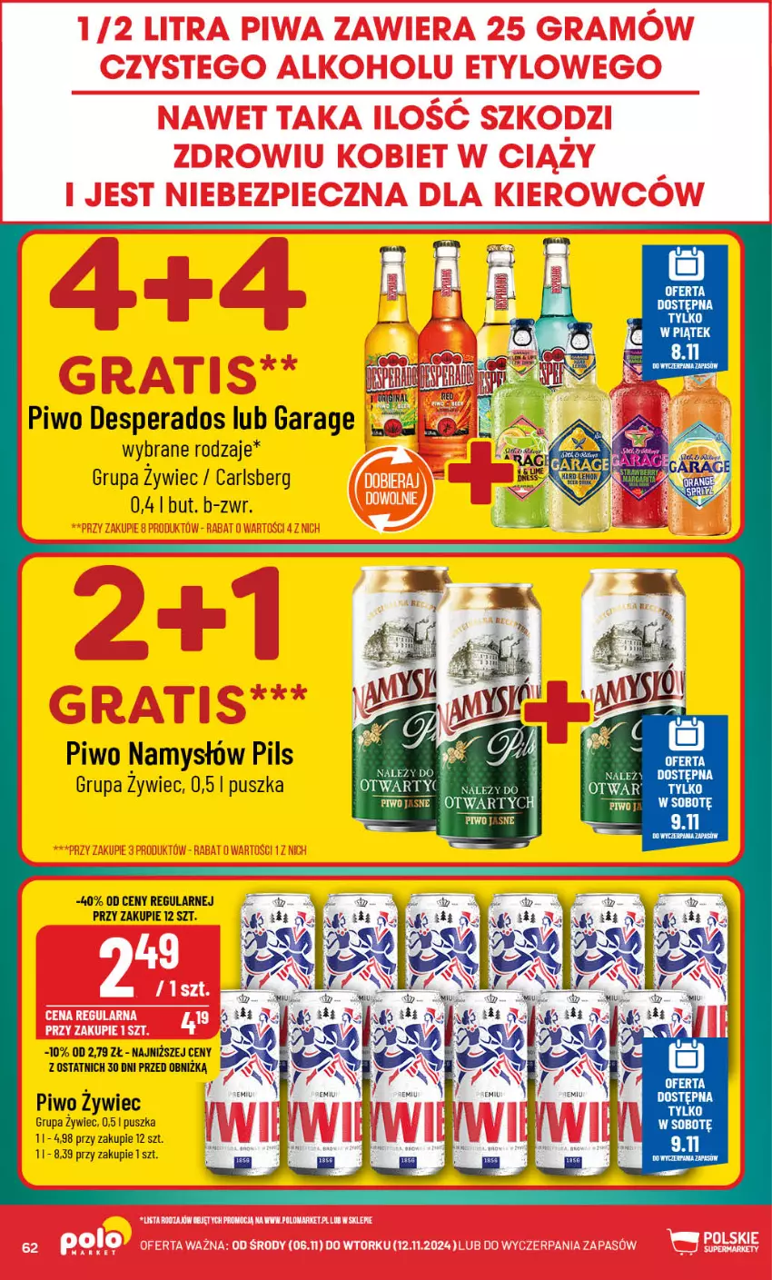 Gazetka promocyjna PoloMarket - Gazetka pomocyjna - ważna 06.11 do 12.11.2024 - strona 62 - produkty: Carlsberg, Desperados, Namysłów, Piwo