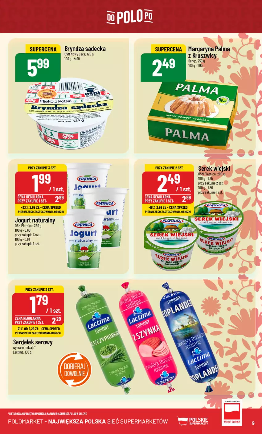 Gazetka promocyjna PoloMarket - Gazetka pomocyjna - ważna 06.11 do 12.11.2024 - strona 9 - produkty: Bryndza, Jogurt, Jogurt naturalny, Margaryna, Mleko, Palma, Piątnica, Ser