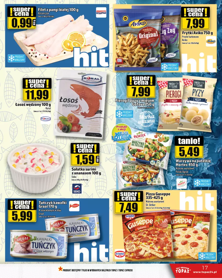 Gazetka promocyjna Topaz - Gazetka - ważna 22.08 do 28.08.2024 - strona 17 - produkty: Dr. Oetker, Filet z pangi, Frytki, Gra, Graal, Hortex, Kawa, Olej, Pizza, Sałat, Sałatka, SEKO, Sos, Surimi, Top, Tuńczyk, Warzywa