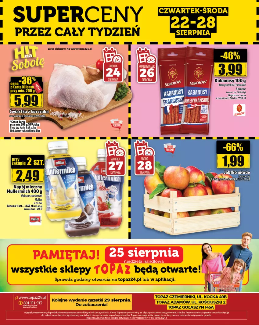 Gazetka promocyjna Topaz - Gazetka - ważna 22.08 do 28.08.2024 - strona 30 - produkty: Kabanos, Koc, Napój, Sok, Sokołów, Top