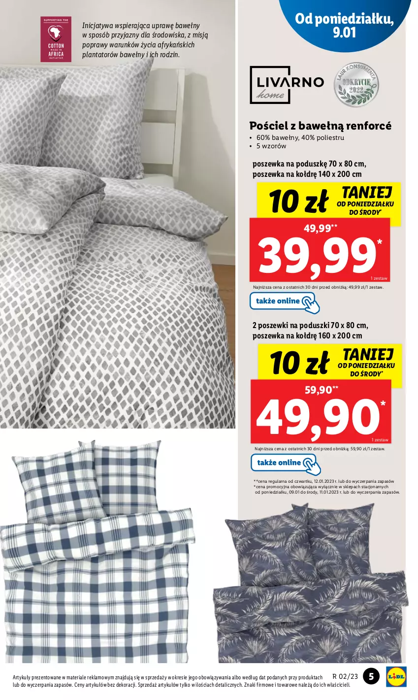 Gazetka promocyjna Lidl - GAZETKA - ważna 09.01 do 14.01.2023 - strona 5 - produkty: Pościel, Poszewka