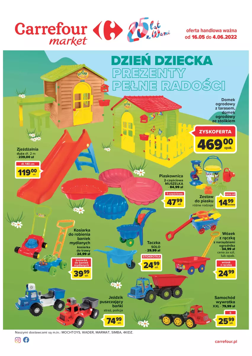 Gazetka promocyjna Carrefour - Gazetka Dzień Dziecka - ważna 16.05 do 04.06.2022 - strona 1 - produkty: Kosiarka, Mus, Samochód, Stolik, Wózek, Wywrotka