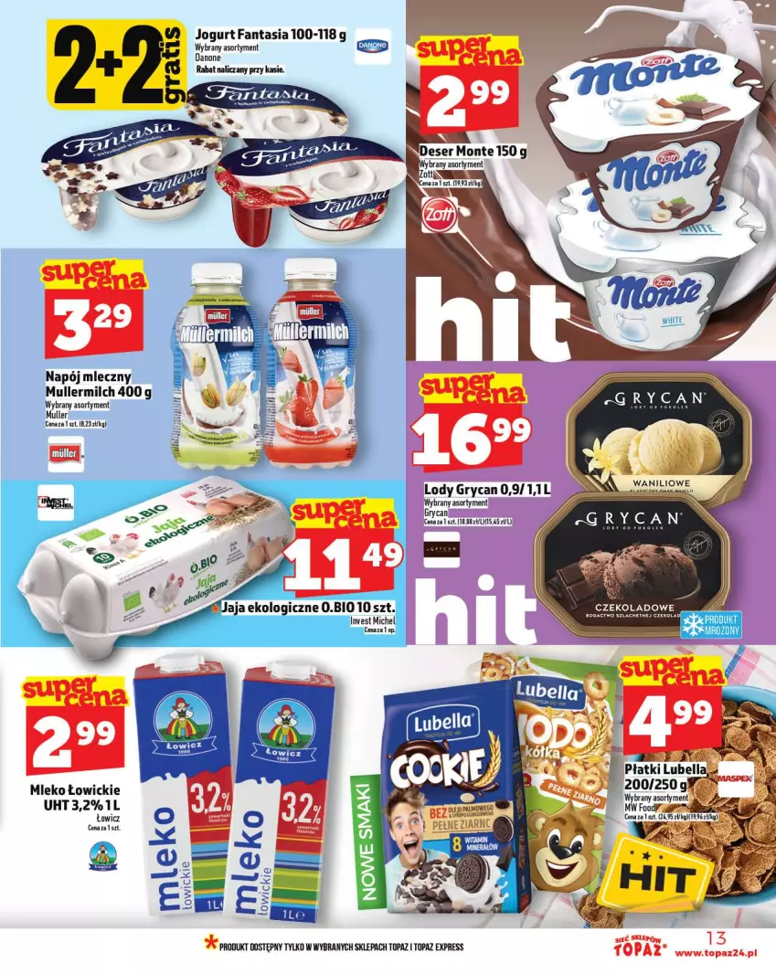 Gazetka promocyjna Topaz - Gazetka - ważna 23.10 do 29.10.2025 - strona 13 - produkty: Danone, Fa, Fanta, Gry, Jogurt, Lody, Mleko, Napój, Napój mleczny, Top