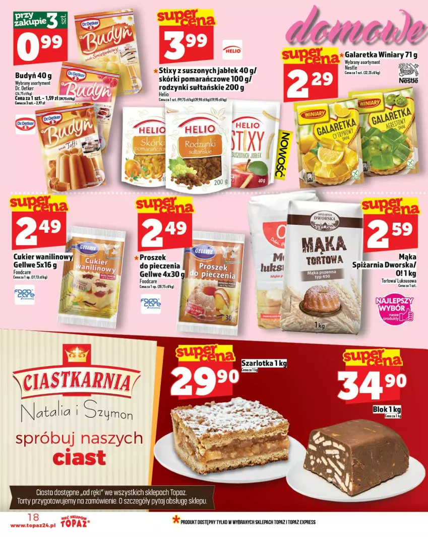 Gazetka promocyjna Topaz - Gazetka - ważna 23.10 do 29.10.2025 - strona 18 - produkty: Cukier, Cukier wanilinowy, Fa, Gala, Galaretka, Helio, Mąka, Piec, Rodzynki, Szarlotka, Top, Winiary