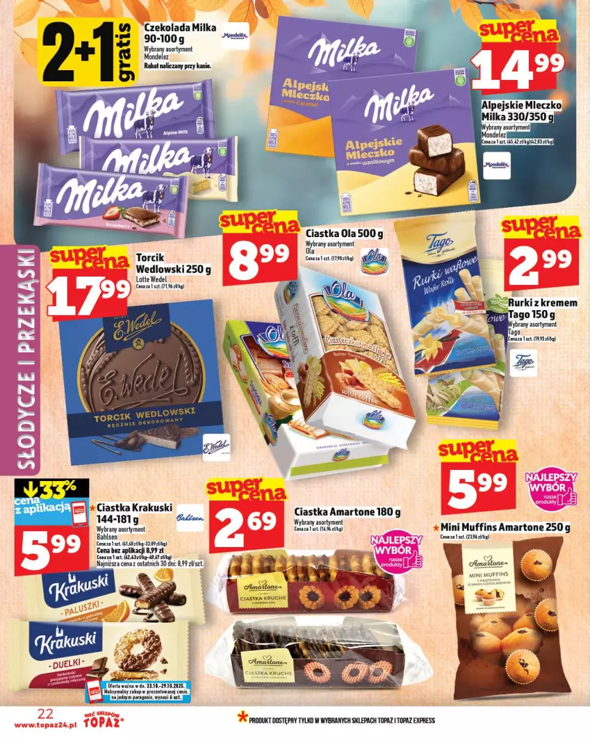 Gazetka promocyjna Topaz - Gazetka - ważna 23.10 do 29.10.2025 - strona 22 - produkty: Ciastka, Czekolada, Milka, Top