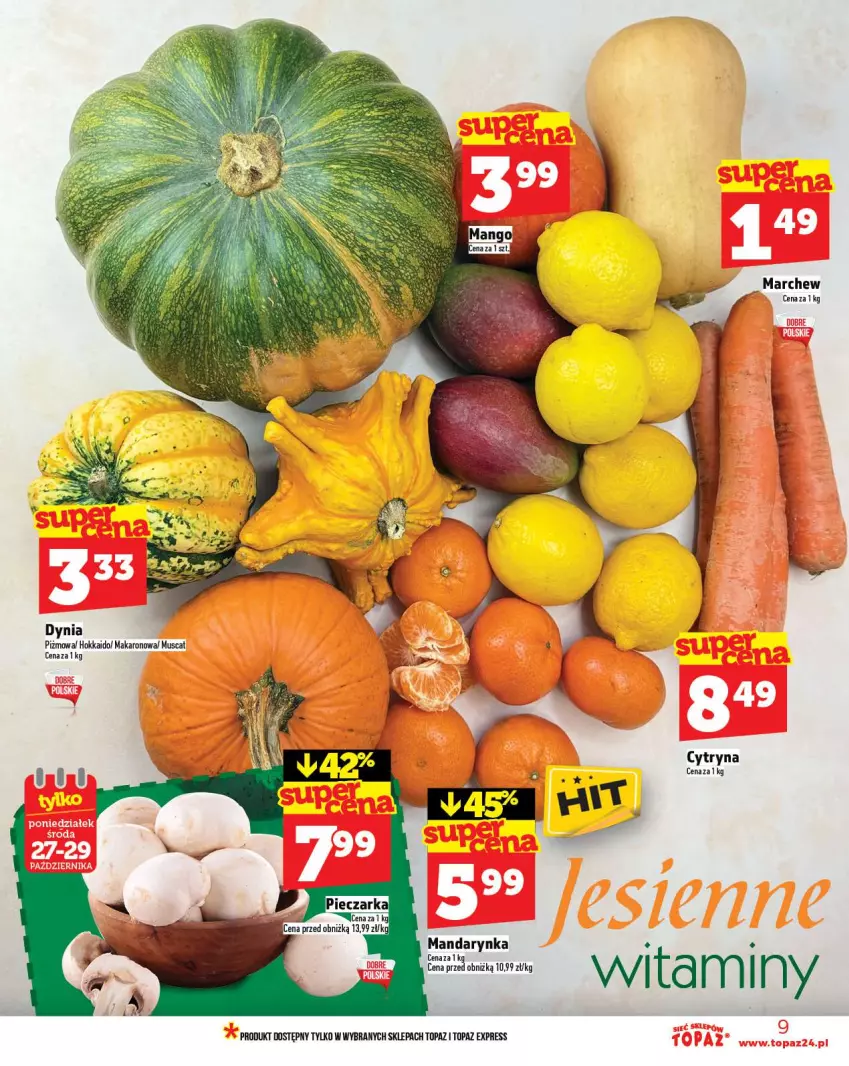 Gazetka promocyjna Topaz - Gazetka - ważna 23.10 do 29.10.2025 - strona 9 - produkty: Koc, Makaron, Mango, Mus, Piec, Pieczarka, Top