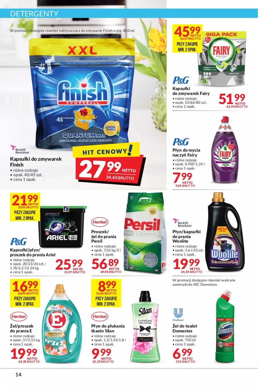 Gazetka promocyjna Makro - [Oferta promocyjna] Artykuły spożywcze i przemysłowe - ważna 17.05 do 30.05.2022 - strona 14 - produkty: Ariel, Do mycia naczyń, Domestos, Fa, Fairy, Finish, Kapsułki do prania, Persil, Płyn do mycia, Płyn do mycia naczyń, Płyn do płukania, Proszek do prania, Silan, Woolite, Zawieszki