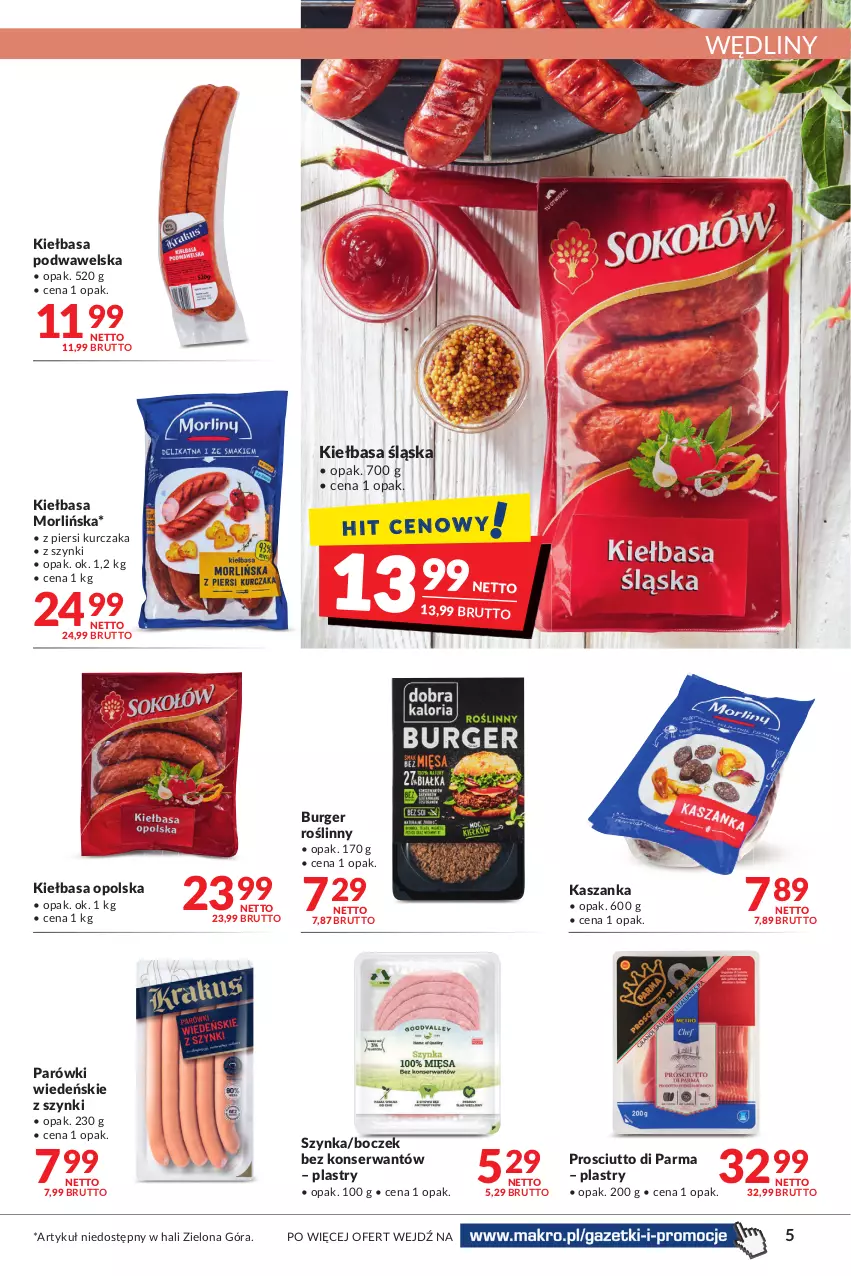 Gazetka promocyjna Makro - [Oferta promocyjna] Artykuły spożywcze i przemysłowe - ważna 17.05 do 30.05.2022 - strona 5 - produkty: Boczek, Burger, Kasza, Kaszanka, Kiełbasa, Kiełbasa podwawelska, Kiełbasa śląska, Kurczak, Parówki, Prosciutto, Ser, Szynka, Wawel