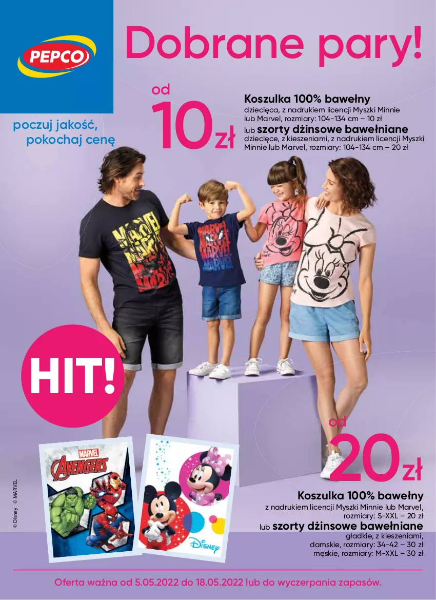 Gazetka promocyjna Pepco - Dobrane pary! - ważna 05.05 do 18.05.2022 - strona 1 - produkty: Disney, Dzieci, Koc, Kosz, Koszulka, Minnie, Mysz, Szorty