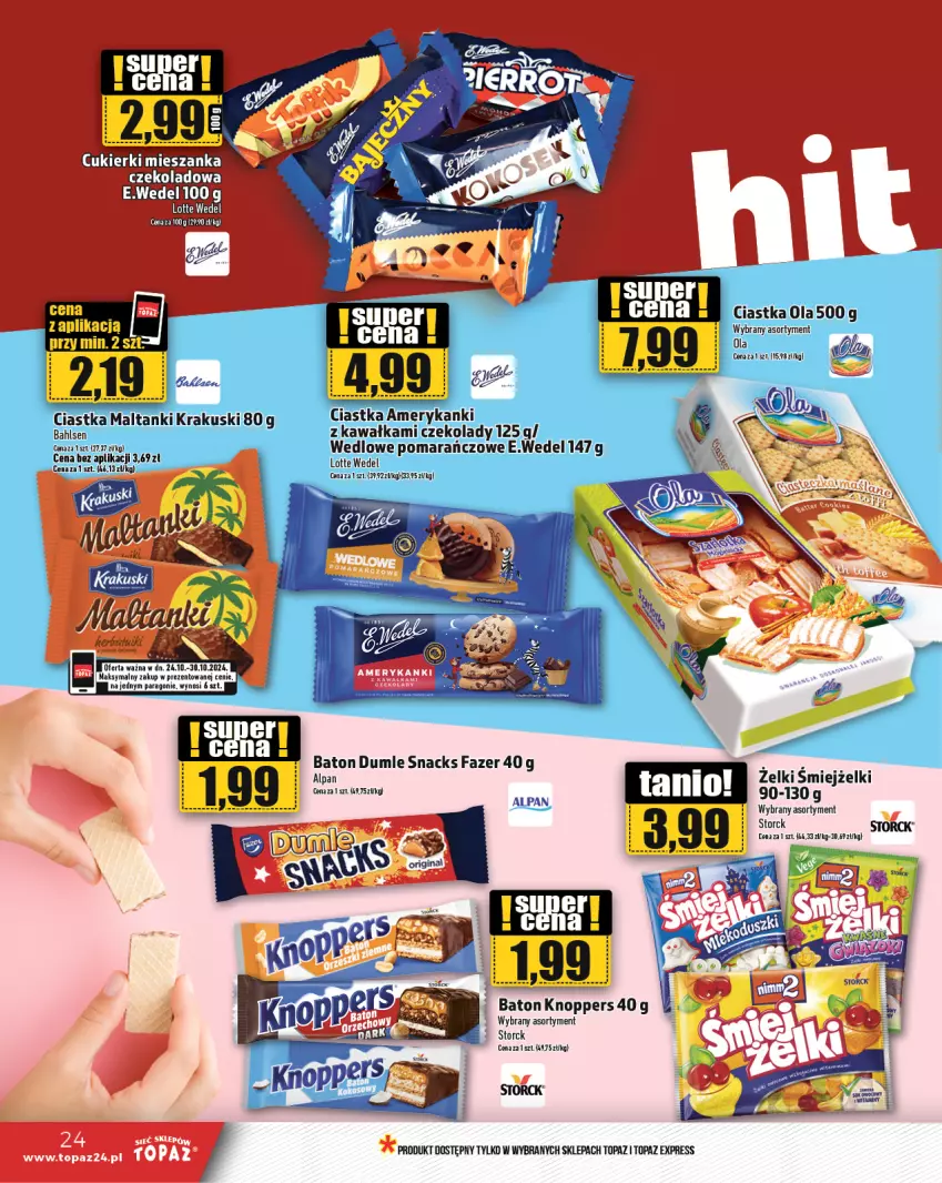 Gazetka promocyjna Topaz - Gazetka - ważna 24.10 do 30.10.2024 - strona 24 - produkty: Baton, Ciastka, Cukier, Cukierki, Fa, Kawa, Knoppers, Krakus, Krakuski, Top