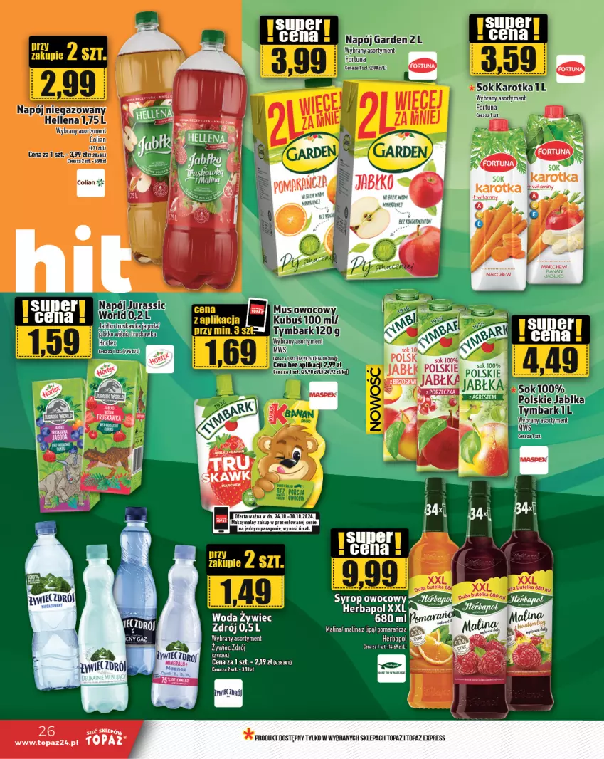 Gazetka promocyjna Topaz - Gazetka - ważna 24.10 do 30.10.2024 - strona 26 - produkty: Fortuna, Hellena, Herbapol, Hortex, Napój, Sok, Syrop, Top, Woda