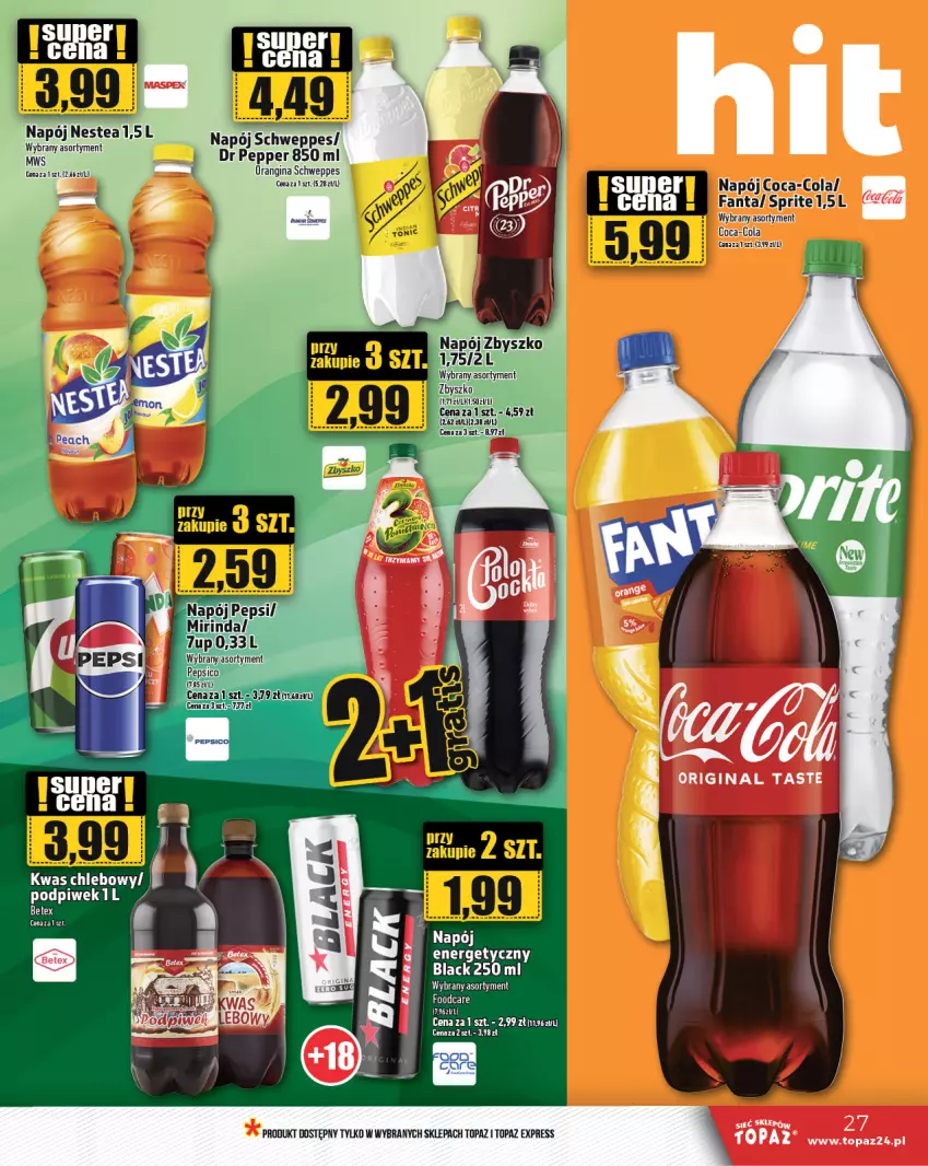 Gazetka promocyjna Topaz - Gazetka - ważna 24.10 do 30.10.2024 - strona 27 - produkty: Coca-Cola, Fa, Fanta, Gin, Lack, Napój, Nestea, Schweppes, Sprite, Top