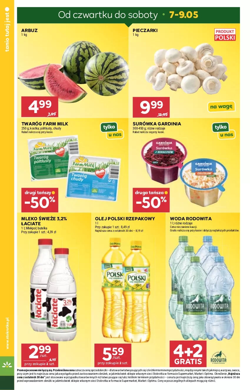 Gazetka promocyjna Stokrotka - Supermarket - ważna 07.05 do 13.05.2026 - strona 17 - produkty: Arbuz, Fa, Farm Milk, Gra, Mięso, Mleko, Olej, Optima, Owoce, Piec, Surówka, Twaróg, Warzywa, Woda