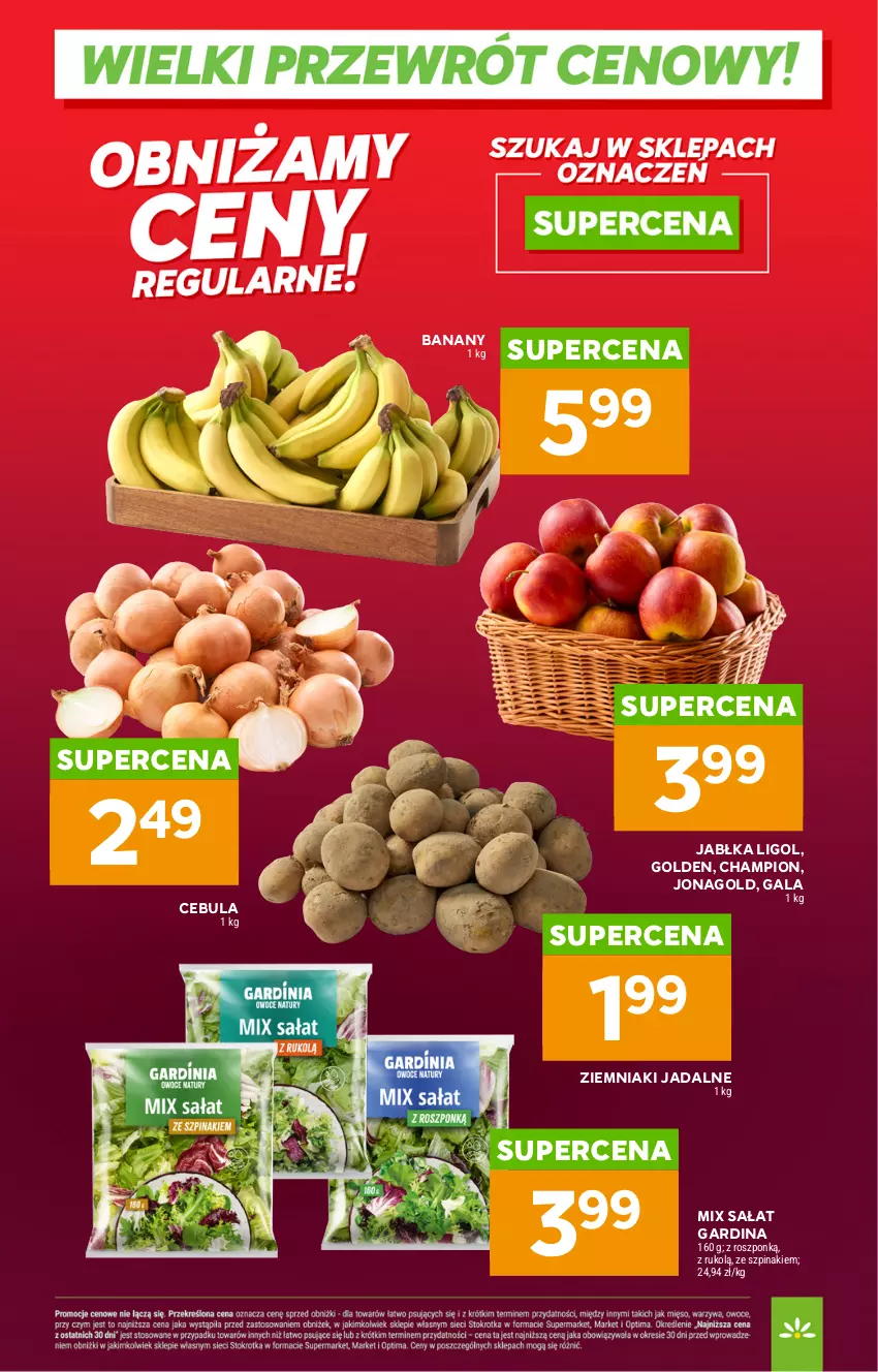 Gazetka promocyjna Stokrotka - Supermarket - ważna 07.05 do 13.05.2026 - strona 4 - produkty: Banany, Cebula, Gala, Jabłka, Jonagold, Ligol, Sałat, Szpinak, Ziemniaki