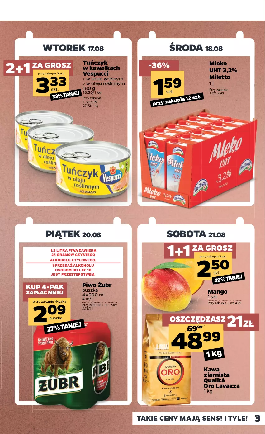 Gazetka promocyjna Netto - Gazetka spożywcza - ważna 16.08 do 21.08.2021 - strona 3 - produkty: Gra, Kawa, Kawa ziarnista, Lavazza, Mango, Mleko, Olej, Piwa, Piwo, Sos, Tuńczyk