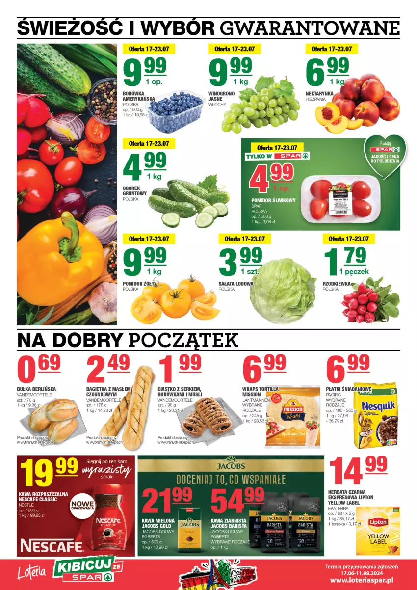 Gazetka promocyjna Spar - EuroSpar - ważna 14.07 do 24.07.2024 - strona 2 - produkty: Bagietka, Borówka, Bułka, Cif, Danio, Grunt, Herbata, Herbata czarna, Jacobs, Kawa, Kawa mielona, Kawa rozpuszczalna, Kawa ziarnista, Lipton, Mus, Nektar, Nektarynka, Nesquik, Ogórek, Rzodkiewka, Sałat, Sałata lodowa, Ser, Torebka, Tortilla, Wino