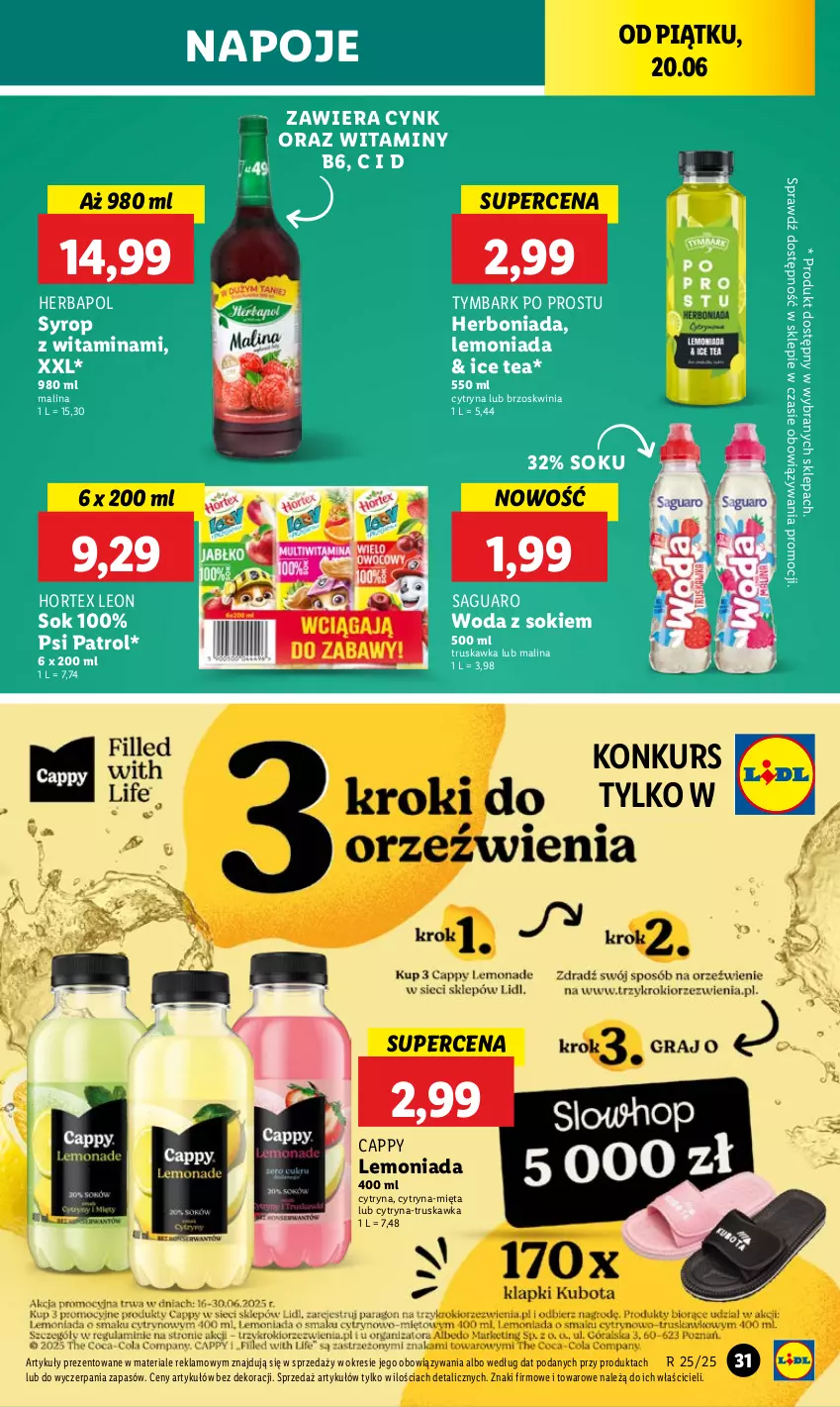 Gazetka promocyjna Lidl - GAZETKA - ważna 20.06 do 21.06.2025 - strona 41 - produkty: Cappy, Cynk, Herbapol, Hortex, Ice tea, Lemoniada, Leon, Mięta, Napoje, Psi Patrol, Sok, Syrop, Tymbark, Woda