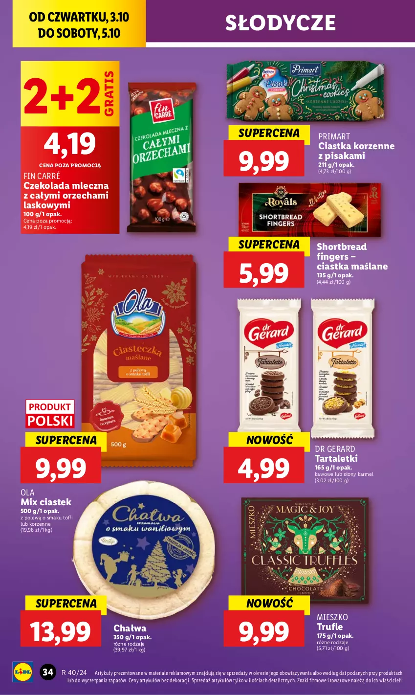 Gazetka promocyjna Lidl - GAZETKA - ważna 03.10 do 05.10.2024 - strona 40 - produkty: Chałwa, Ciastka, Czekolada, Czekolada mleczna, Dr Gerard, Gra, Prima, Stek, Tarta