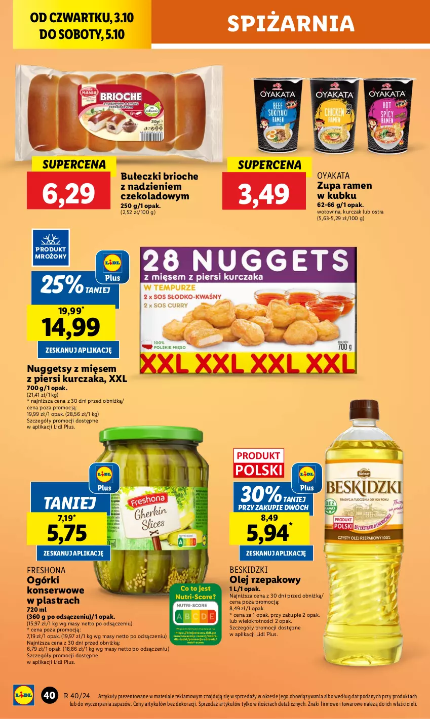 Gazetka promocyjna Lidl - GAZETKA - ważna 03.10 do 05.10.2024 - strona 46 - produkty: Beskidzki, Bułeczki, Kurczak, Ogórki konserwowe, Olej, Olej rzepakowy, Ser, Wołowina, Zupa