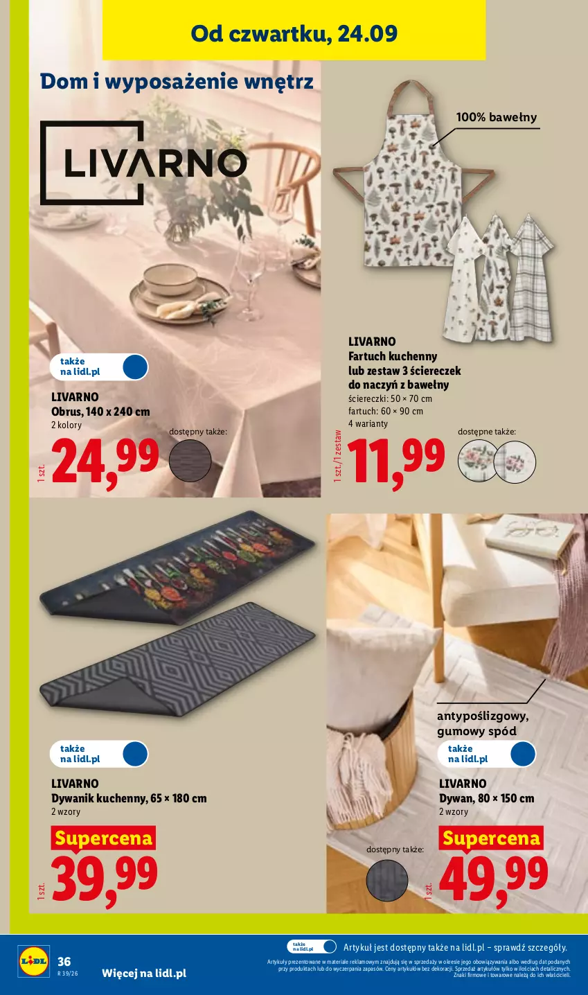 Gazetka promocyjna Lidl - Gazetka ważna od 21.09 do 26.09 - ważna 21.09 do 26.09.2026 - strona 44 - produkty: Dywan, Dywanik, Fa, Fartuch kuchenny, Ivar, Obrus