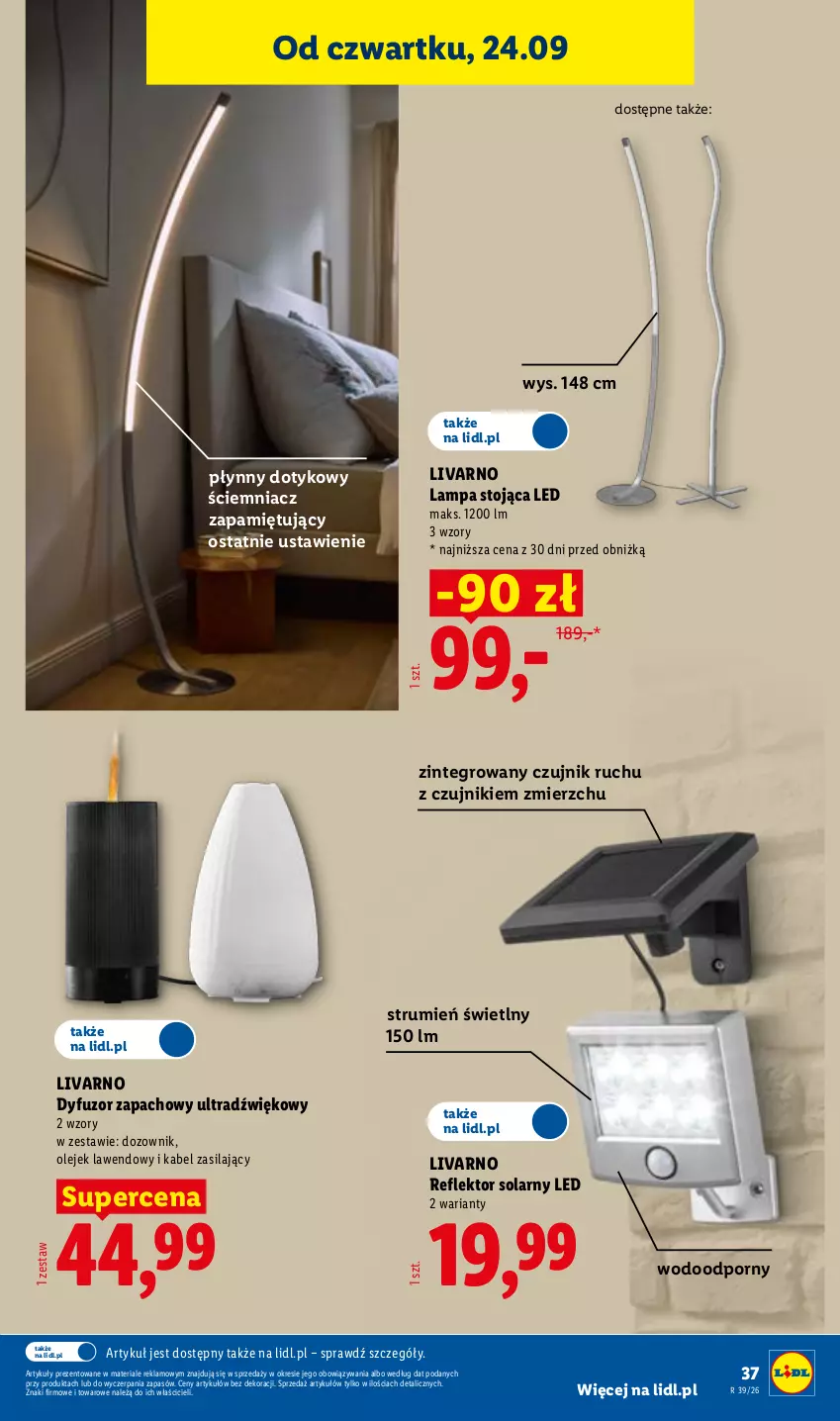 Gazetka promocyjna Lidl - Gazetka ważna od 21.09 do 26.09 - ważna 21.09 do 26.09.2026 - strona 45 - produkty: Dozownik, Dyfuzor zapachowy, Ivar, Lampa, Olej, Por, Reflektor, Rum