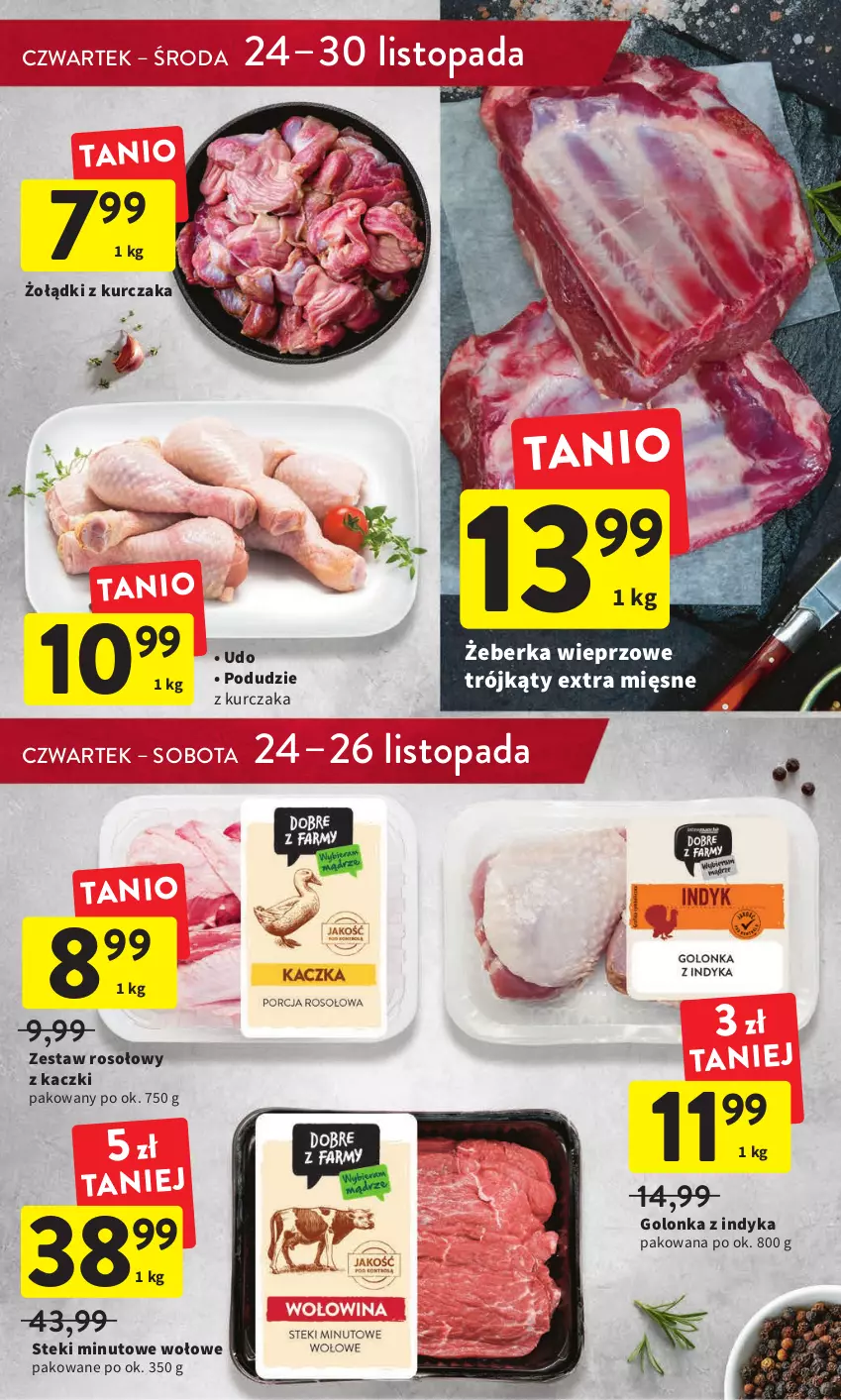 Gazetka promocyjna Intermarche - Gazetka Intermarche - ważna 24.11 do 30.11.2022 - strona 19 - produkty: Golonka z indyka, Kurczak, Podudzie z kurczaka, Stek, Top, Zestaw rosołowy z kaczki