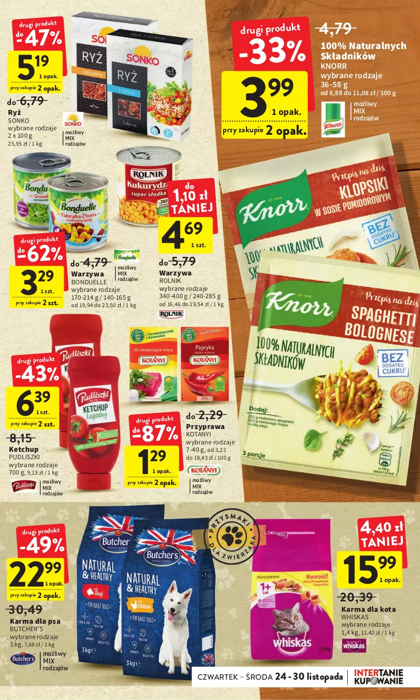 Gazetka promocyjna Intermarche - Gazetka Intermarche - ważna 24.11 do 30.11.2022 - strona 29 - produkty: Bonduelle, Ketchup, Knorr, Pudliszki, Rolnik, Ryż, Sonko, Top, Warzywa, Whiskas