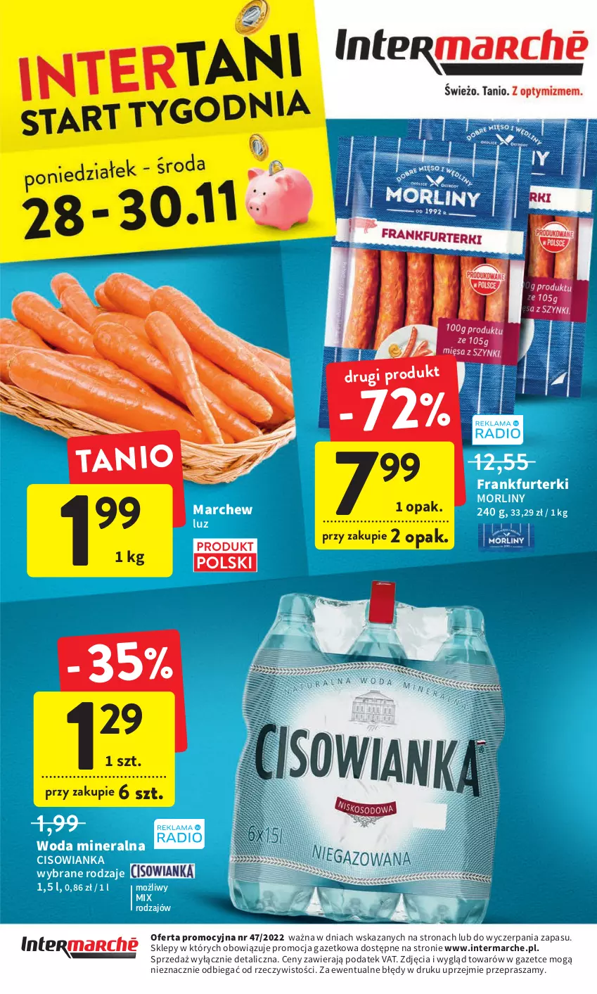 Gazetka promocyjna Intermarche - Gazetka Intermarche - ważna 24.11 do 30.11.2022 - strona 40 - produkty: Cisowianka, Frankfurterki, Morliny, Woda, Woda mineralna